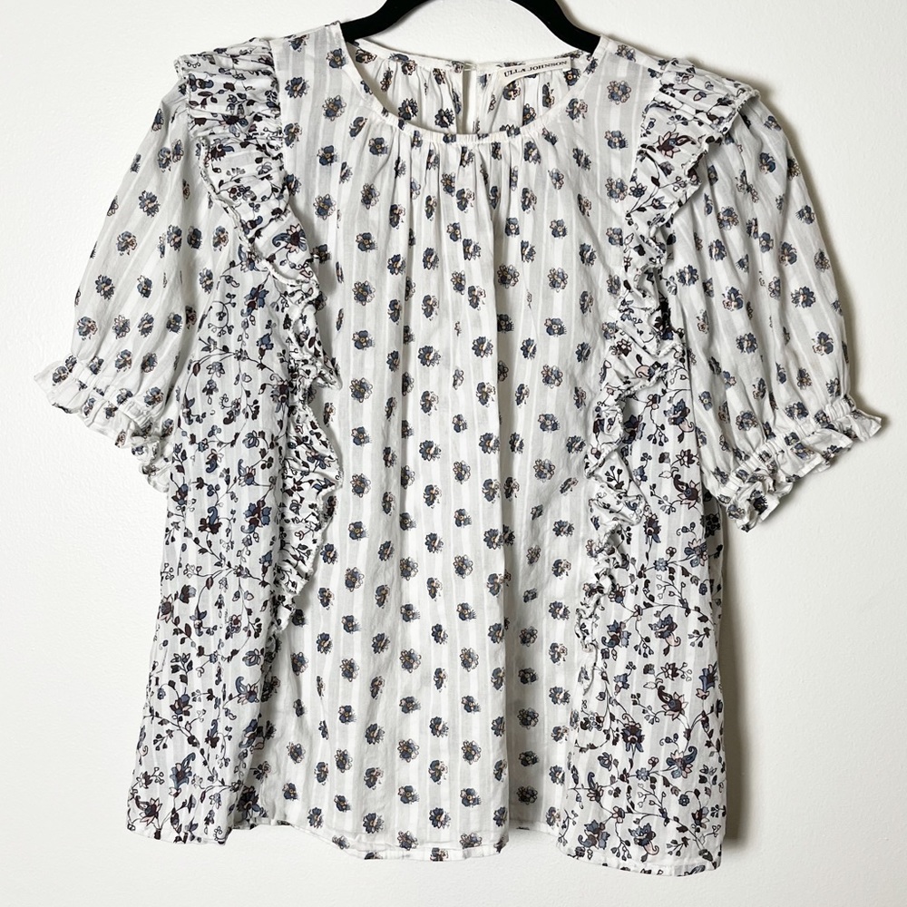 Ulla Johnson White and Black Floral Blouse